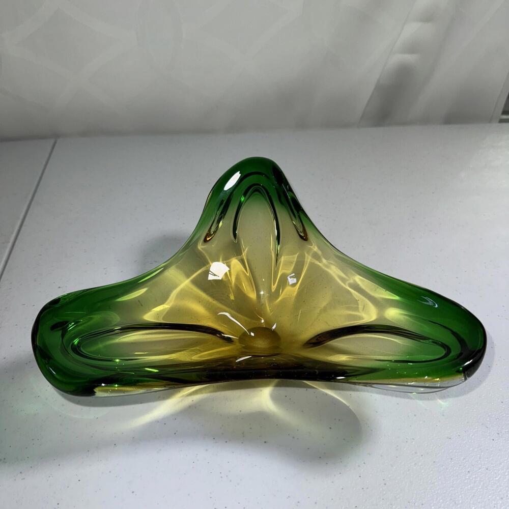 Free Form Mid Century Modern, Large Murano  Glass 1950's Bi Color Glass Ashtray